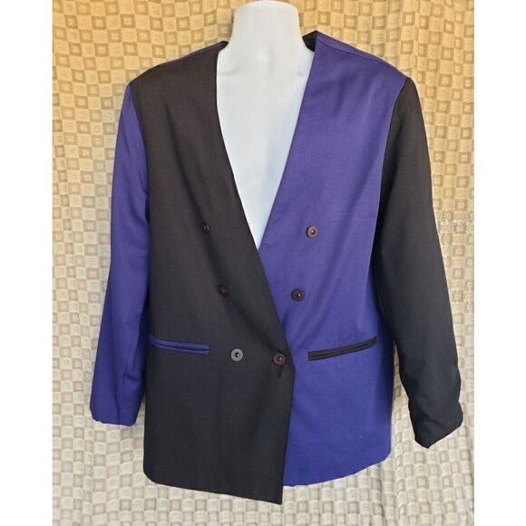 Men's Vintage Sport Coat Double Breasted Jacket Hollywood Purple Black Blazer - Picture 2 of 6